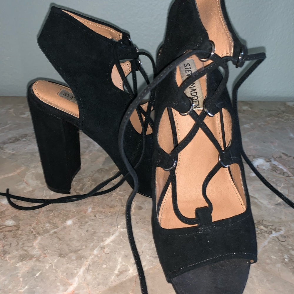 Black suede strappy heels